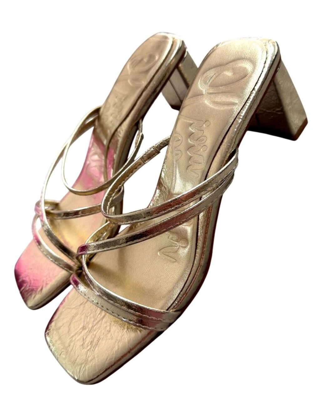 Olivia Miller Gold Strappy‎ Square-Toe Block Heel Sandals Size 9